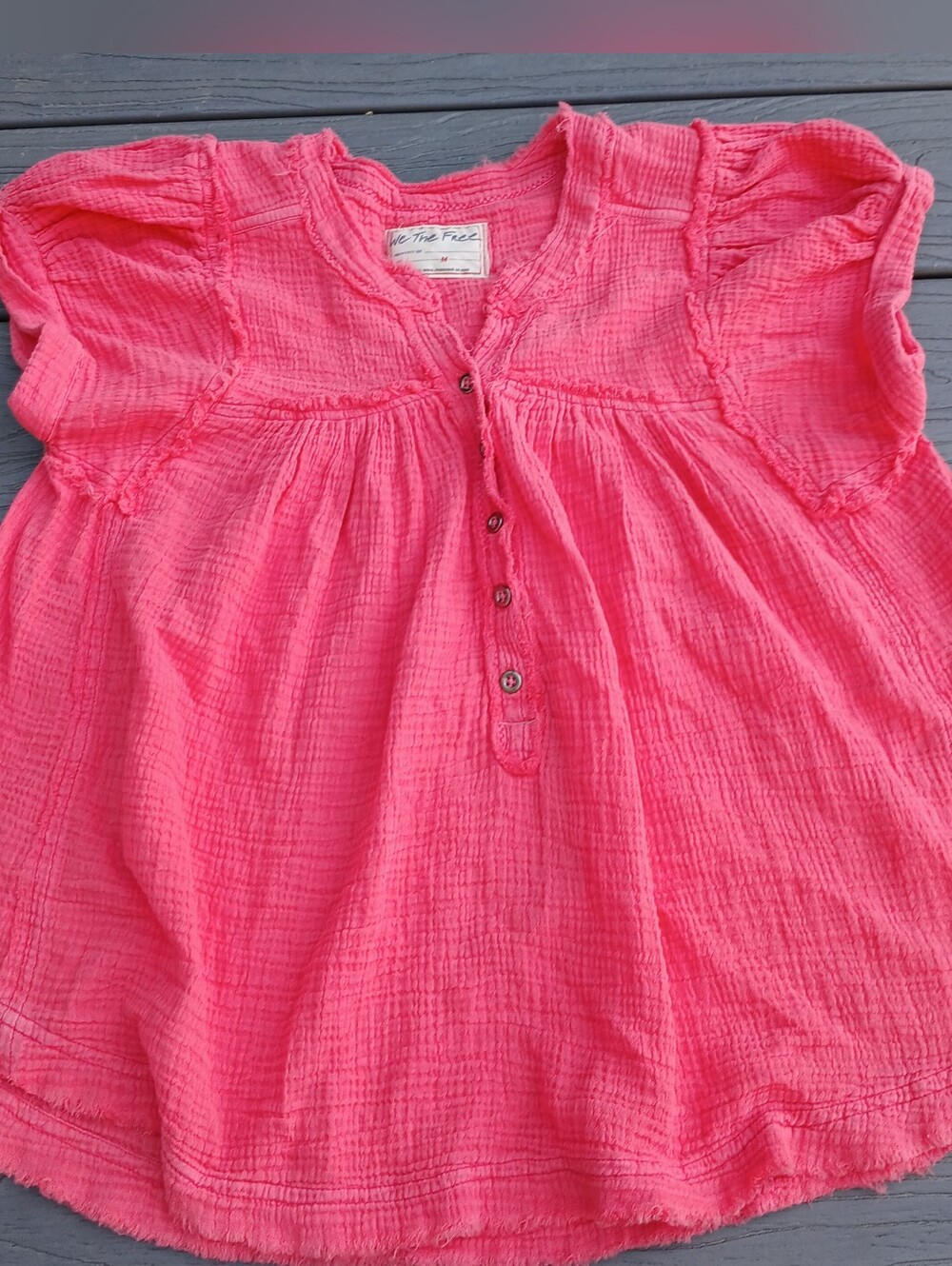 We The Free Pink Gauzy Button-Up Top